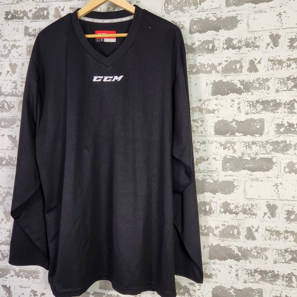 CCM‎ Hockey Long Sleeve Shirt Black V Neck Men's Size L Polyester Athletic - Picture 4 of 14